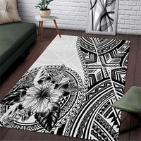 Hibiscus With White Austronesian Tattoo Pattern Area Rug LT05 White - Polynesian Pride