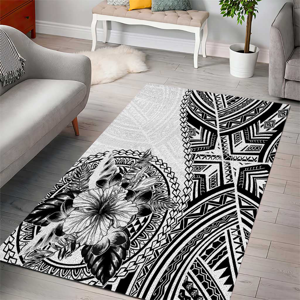 Hibiscus With White Austronesian Tattoo Pattern Area Rug LT05 - Polynesian Pride