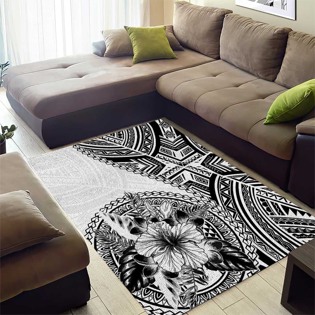 Hibiscus With White Austronesian Tattoo Pattern Area Rug LT05 - Polynesian Pride