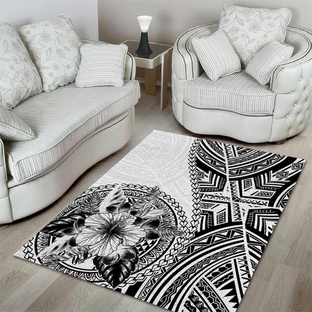 Hibiscus With White Austronesian Tattoo Pattern Area Rug LT05 - Polynesian Pride