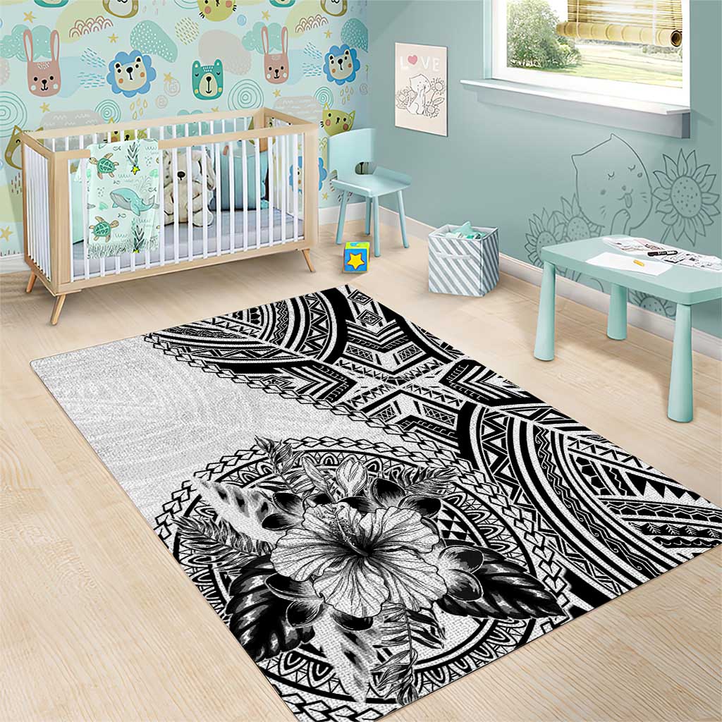 Hibiscus With White Austronesian Tattoo Pattern Area Rug LT05 - Polynesian Pride