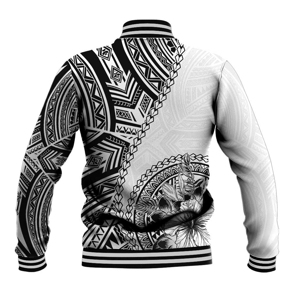 Hibiscus With White Austronesian Tattoo Pattern Baseball Jacket - Polynesian Pride