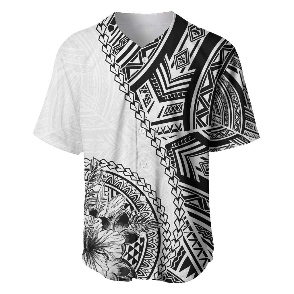 Hibiscus With White Austronesian Tattoo Pattern Baseball Jersey LT05 White - Polynesian Pride