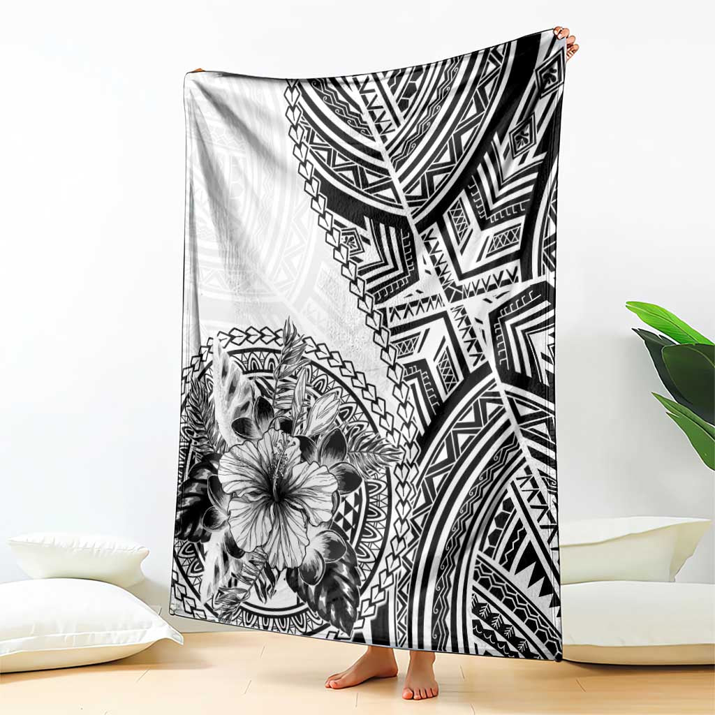 Hibiscus With White Austronesian Tattoo Pattern Blanket LT05 - Polynesian Pride