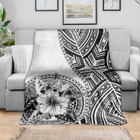 Hibiscus With White Austronesian Tattoo Pattern Blanket LT05 - Polynesian Pride