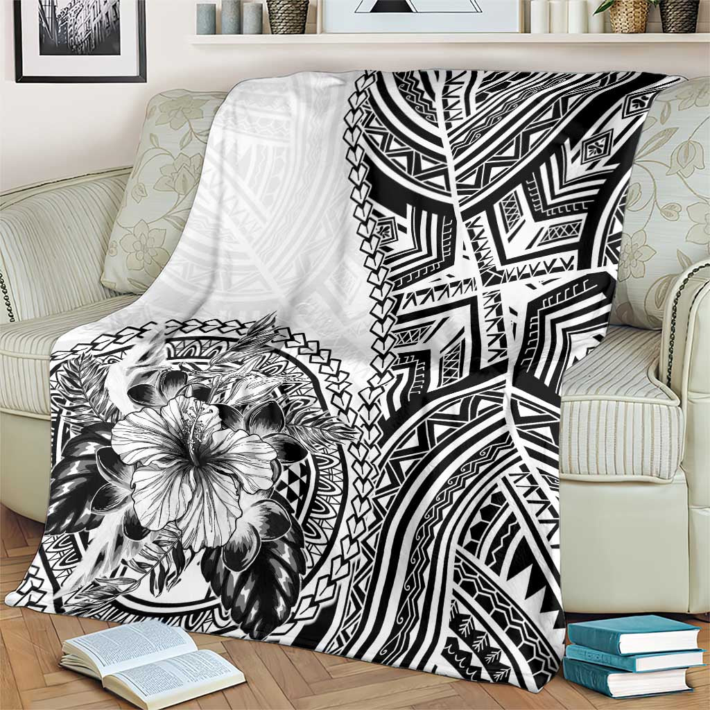 Hibiscus With White Austronesian Tattoo Pattern Blanket LT05 - Polynesian Pride