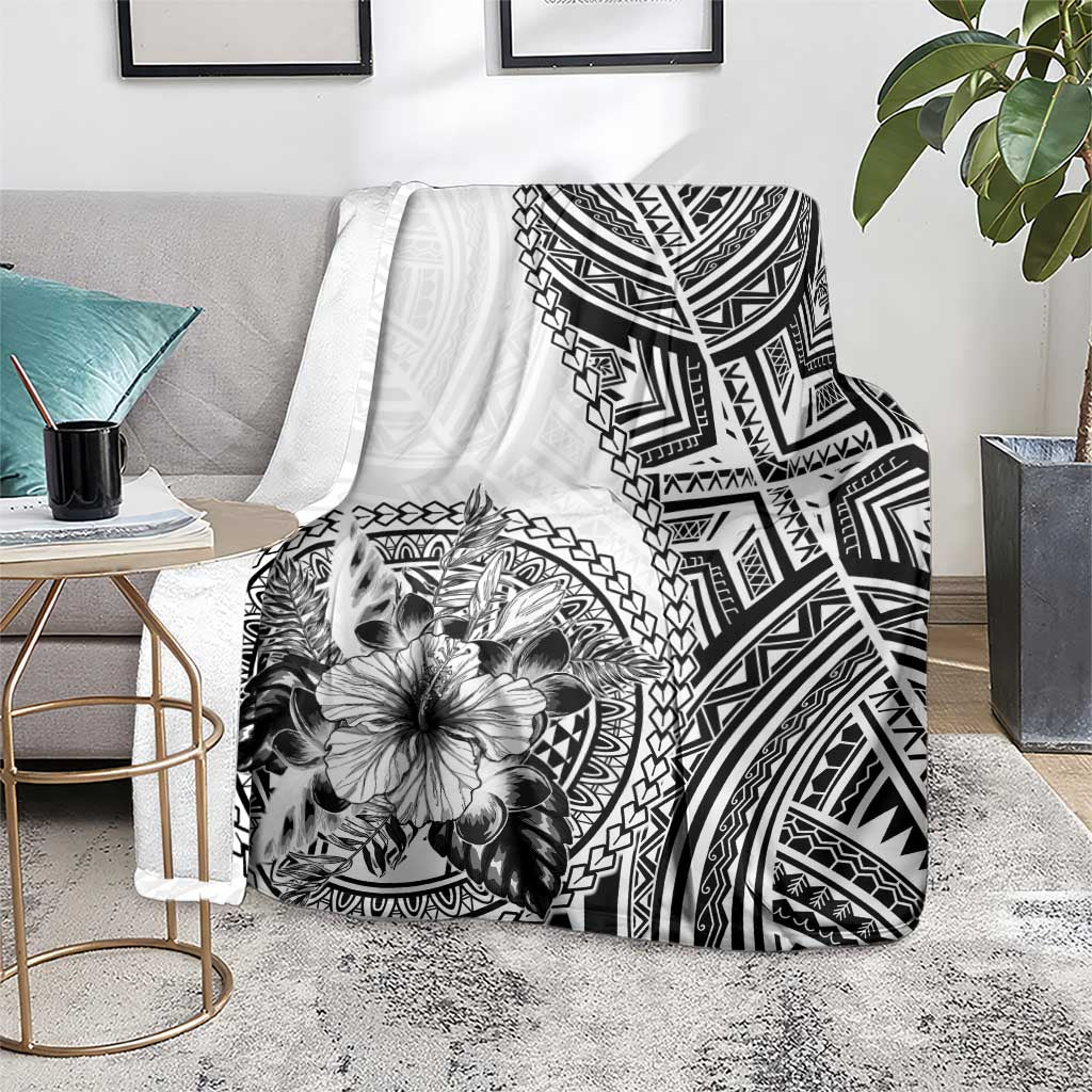 Hibiscus With White Austronesian Tattoo Pattern Blanket LT05 - Polynesian Pride