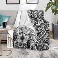 Hibiscus With White Austronesian Tattoo Pattern Blanket LT05 - Polynesian Pride