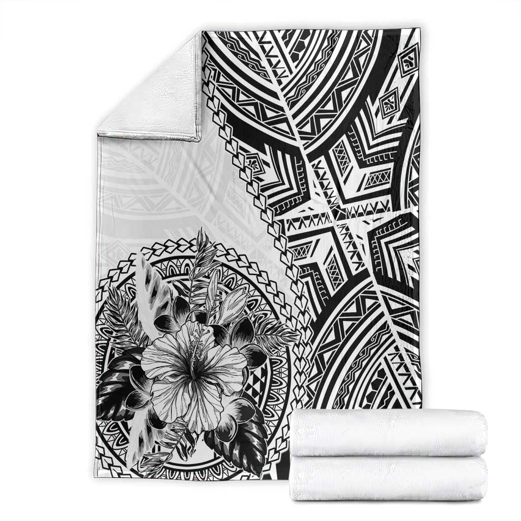 Hibiscus With White Austronesian Tattoo Pattern Blanket LT05 - Polynesian Pride
