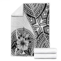 Hibiscus With White Austronesian Tattoo Pattern Blanket LT05 - Polynesian Pride