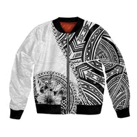 Hibiscus With White Austronesian Tattoo Pattern Bomber Jacket LT05 Unisex White - Polynesian Pride