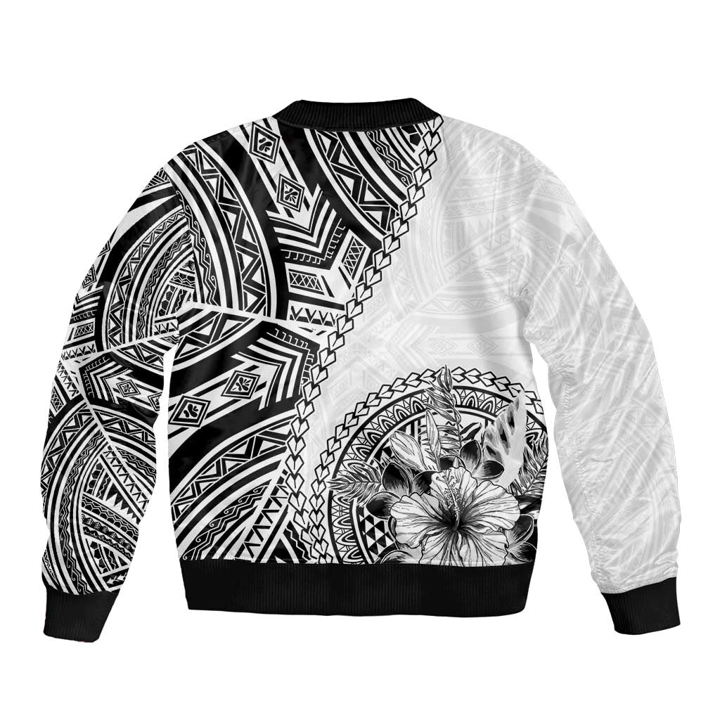 Hibiscus With White Austronesian Tattoo Pattern Bomber Jacket LT05 - Polynesian Pride