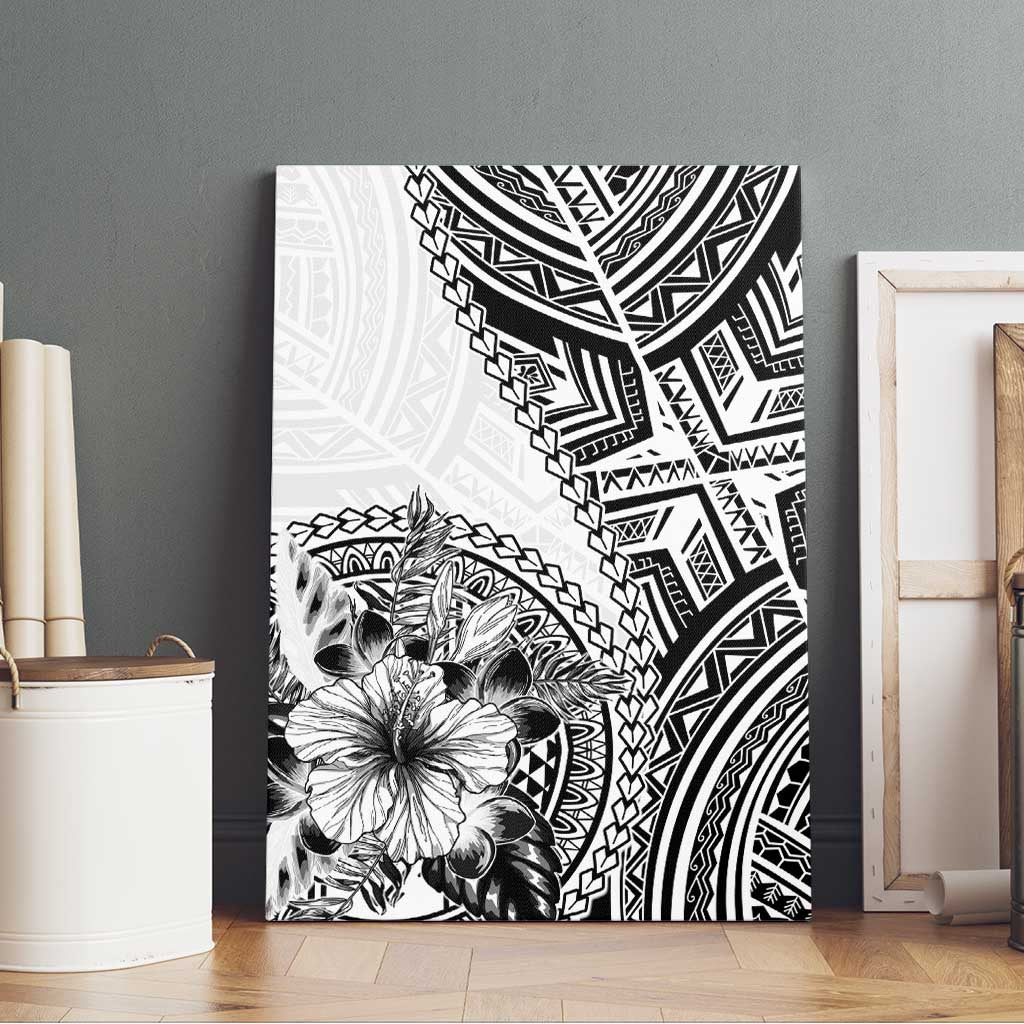 Hibiscus With White Austronesian Tattoo Pattern Canvas Wall Art - Polynesian Pride