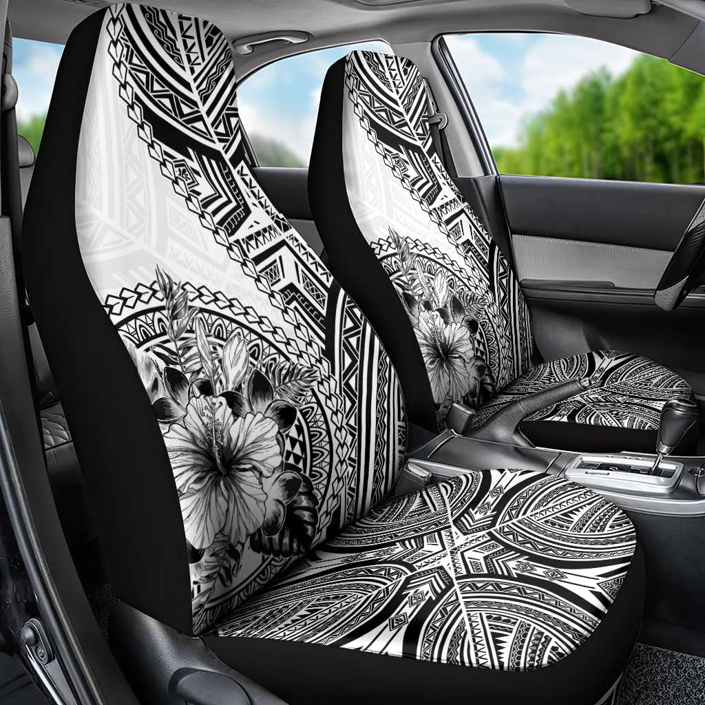 Hibiscus With White Austronesian Tattoo Pattern Car Seat Cover - Polynesian Pride