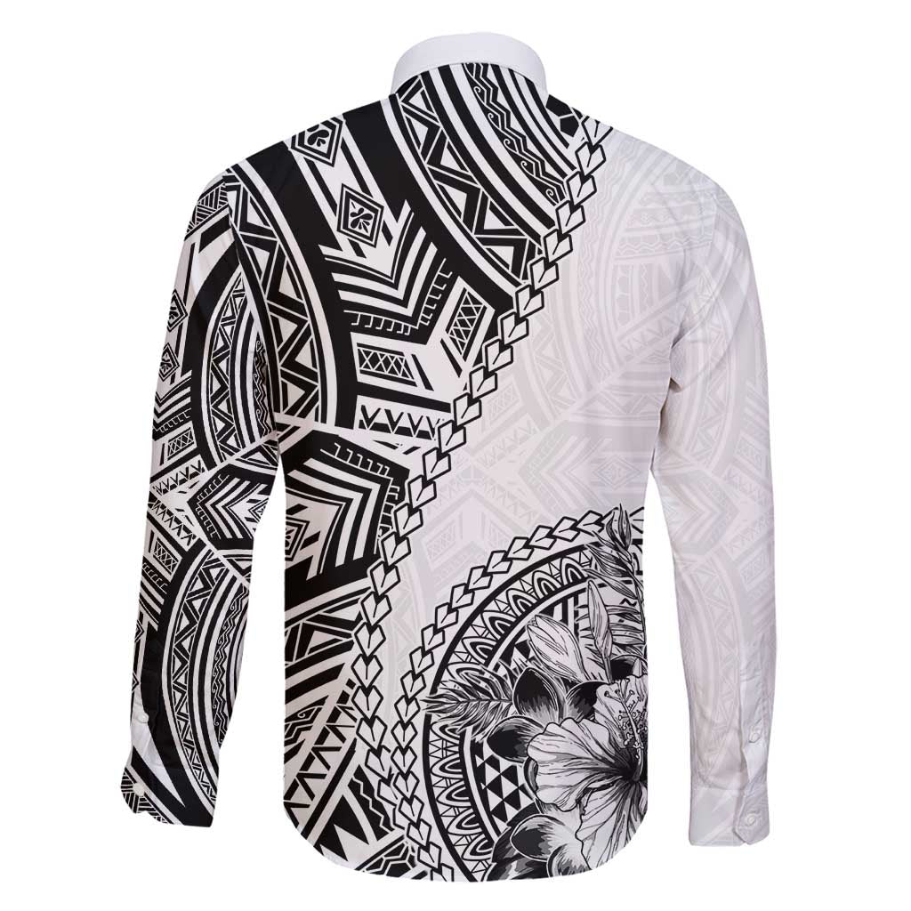 Hibiscus With White Austronesian Tattoo Pattern Family Matching Long Sleeve Bodycon Dress and Hawaiian Shirt LT05 - Polynesian Pride