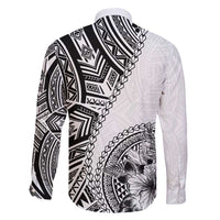 Hibiscus With White Austronesian Tattoo Pattern Family Matching Long Sleeve Bodycon Dress and Hawaiian Shirt LT05 - Polynesian Pride