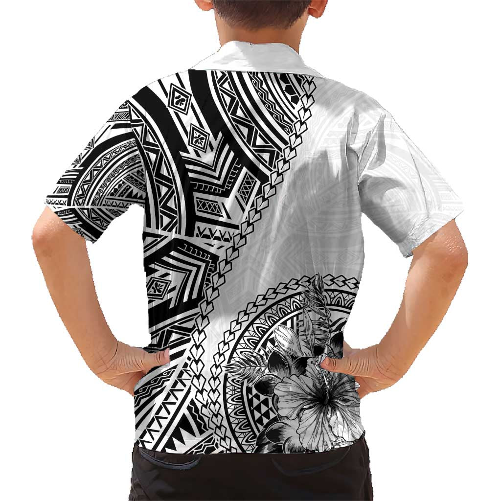 Hibiscus With White Austronesian Tattoo Pattern Family Matching Short Sleeve Bodycon Dress and Hawaiian Shirt LT05 - Polynesian Pride
