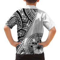 Hibiscus With White Austronesian Tattoo Pattern Family Matching Short Sleeve Bodycon Dress and Hawaiian Shirt LT05 - Polynesian Pride