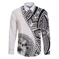 Hibiscus With White Austronesian Tattoo Pattern Family Matching Short Sleeve Bodycon Dress and Hawaiian Shirt LT05 Dad's Shirt - Long Sleeve White - Polynesian Pride