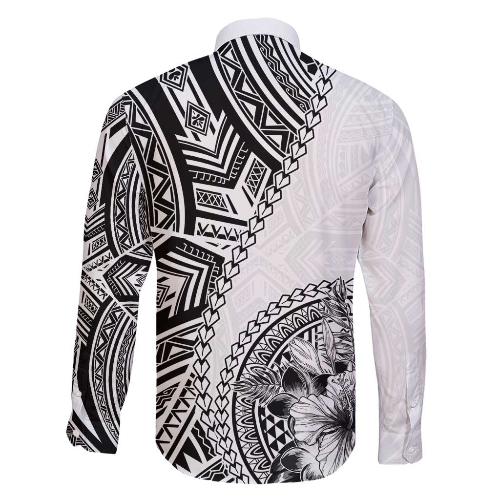 Hibiscus With White Austronesian Tattoo Pattern Family Matching Short Sleeve Bodycon Dress and Hawaiian Shirt LT05 - Polynesian Pride