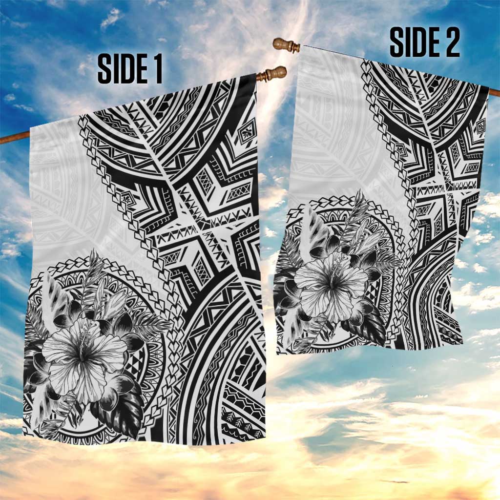 Hibiscus With White Austronesian Tattoo Pattern Garden Flag - Polynesian Pride