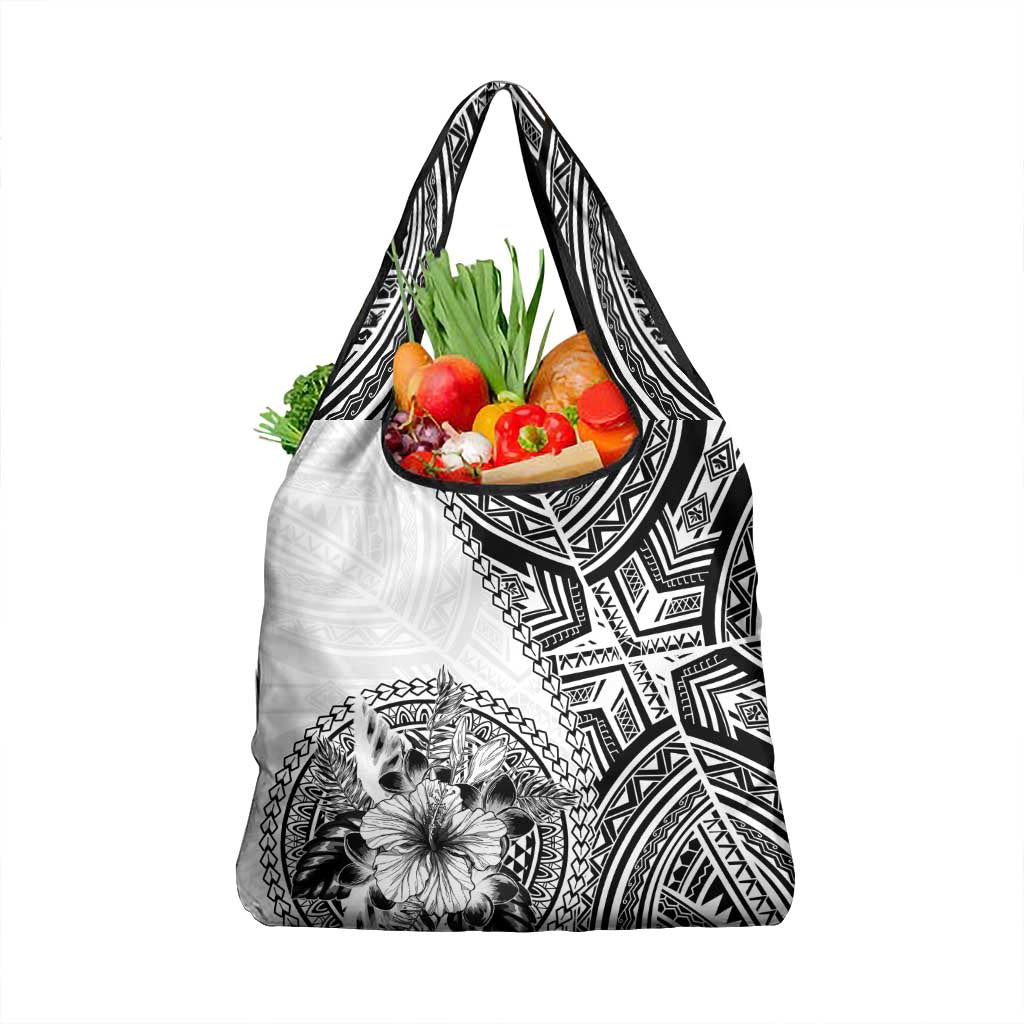 Hibiscus With White Austronesian Tattoo Pattern Grocery Bag LT05 1-pack One Size White - Polynesian Pride