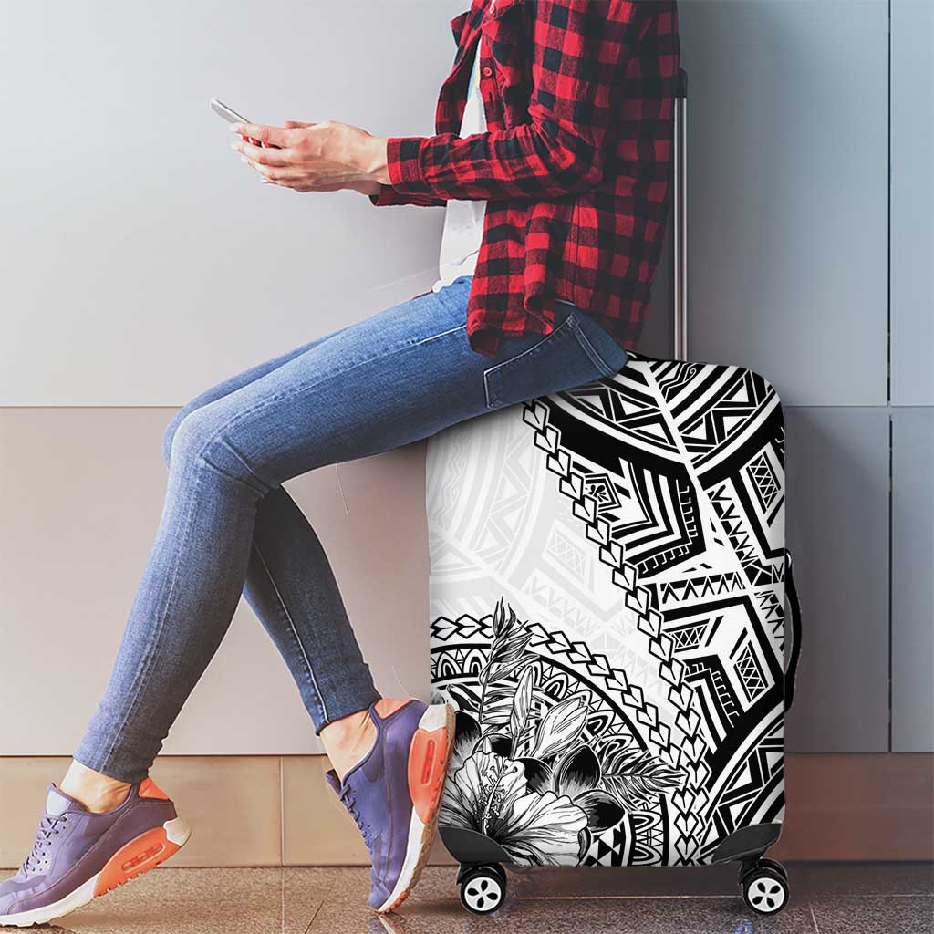 Hibiscus With White Austronesian Tattoo Pattern Luggage Cover - Polynesian Pride