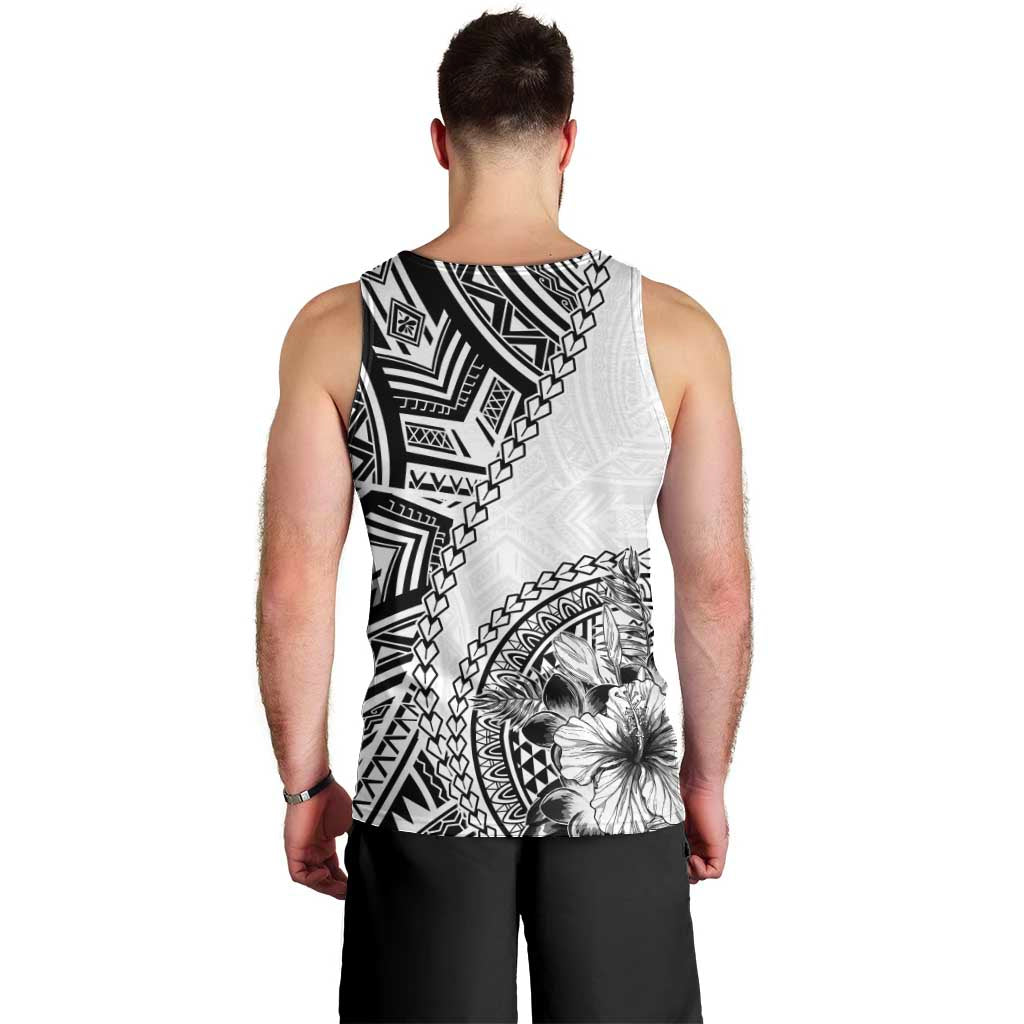 Hibiscus With White Austronesian Tattoo Pattern Men Tank Top - Polynesian Pride