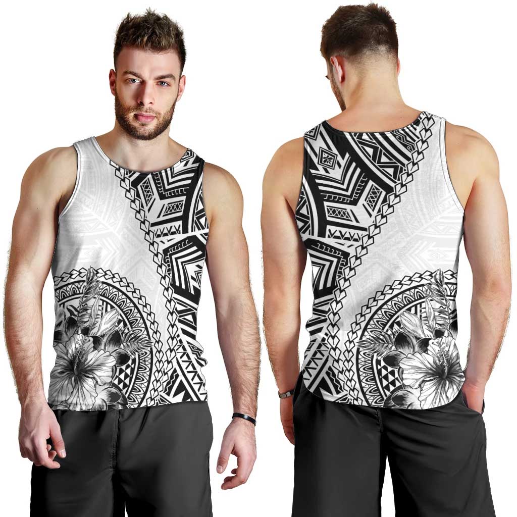Hibiscus With White Austronesian Tattoo Pattern Men Tank Top - Polynesian Pride