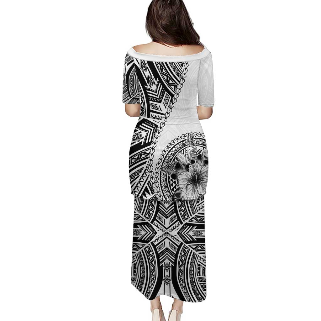 Hibiscus With White Austronesian Tattoo Pattern Puletasi - Polynesian Pride