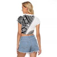 Hibiscus With White Austronesian Tattoo Pattern Raglan Cropped T Shirt LT05 - Polynesian Pride