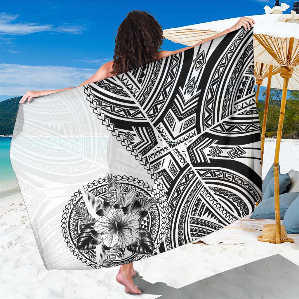 Hibiscus With White Austronesian Tattoo Pattern Sarong LT05 One Size 44 x 66 inches White - Polynesian Pride