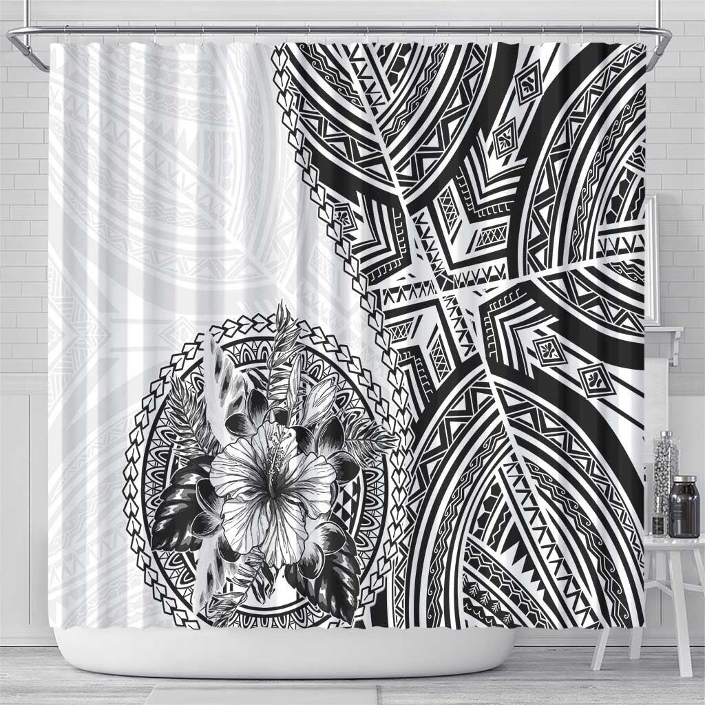 Hibiscus With White Austronesian Tattoo Pattern Shower Curtain - Polynesian Pride
