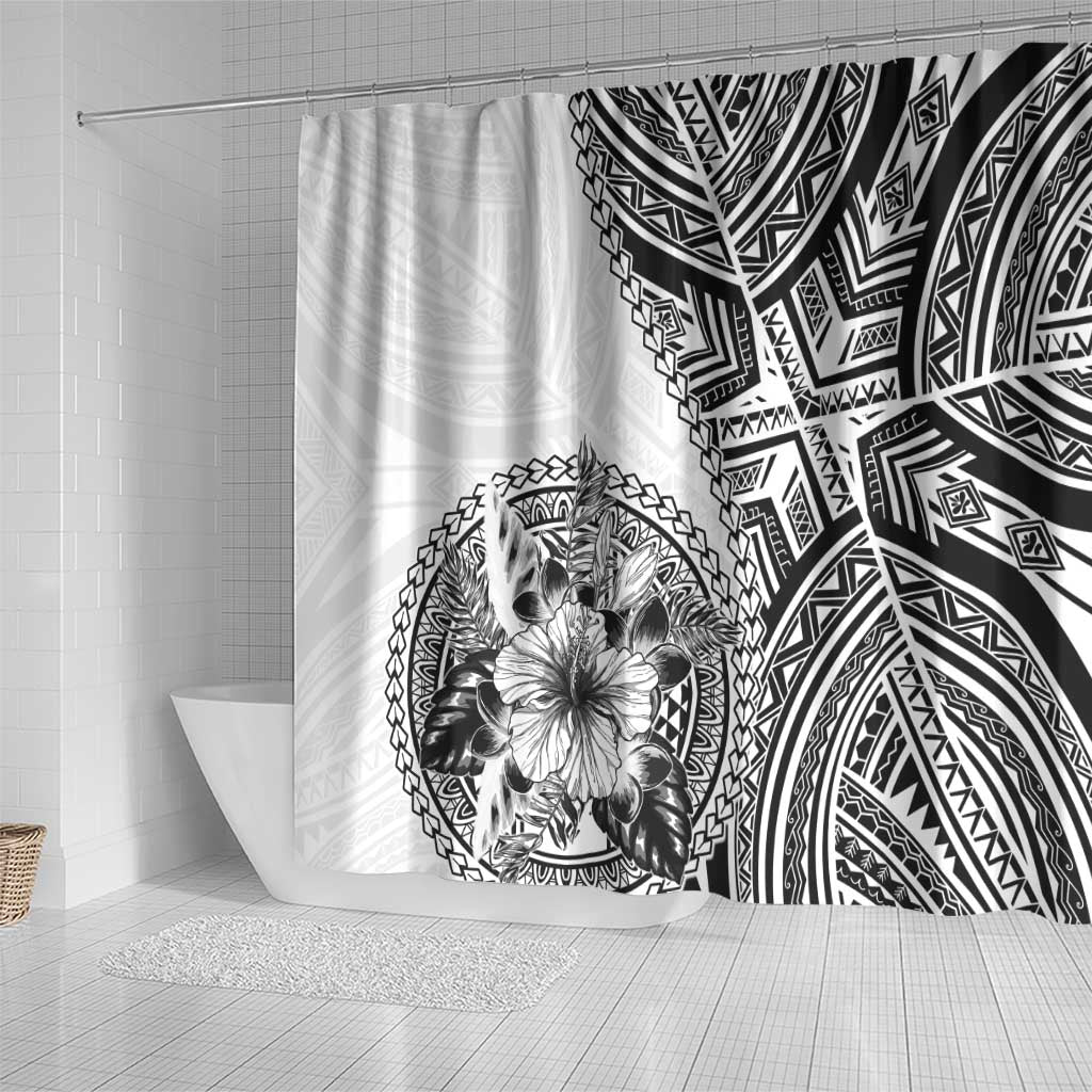 Hibiscus With White Austronesian Tattoo Pattern Shower Curtain - Polynesian Pride