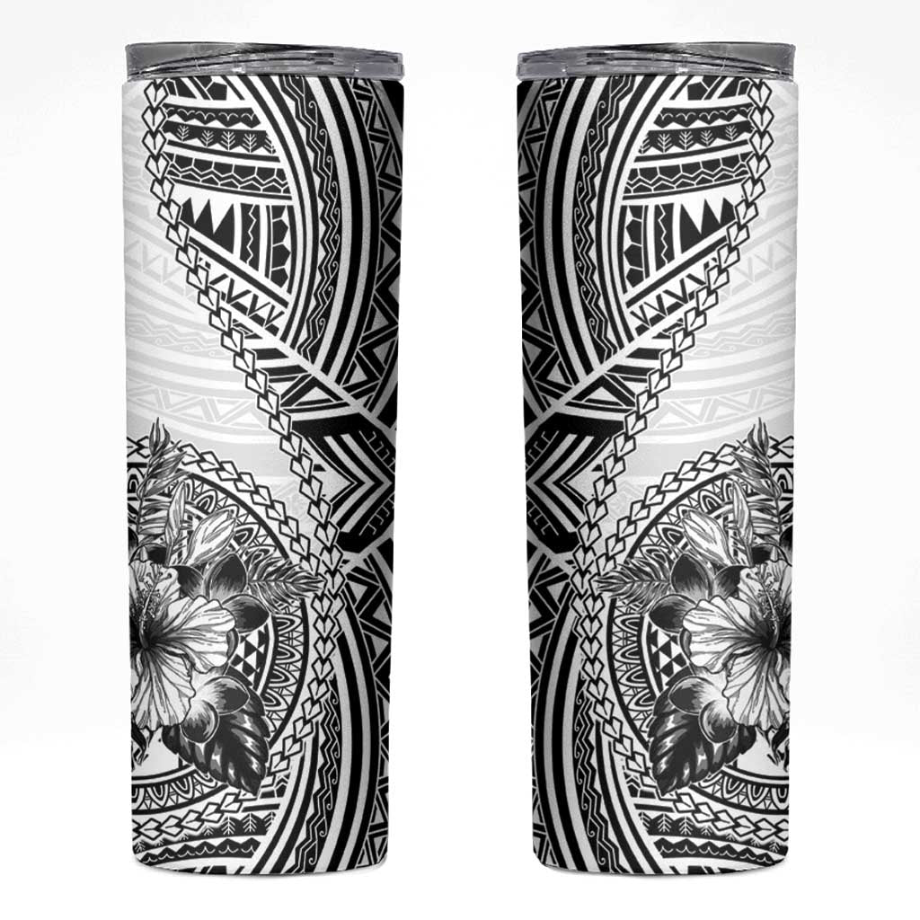 Hibiscus With White Austronesian Tattoo Pattern Skinny Tumbler LT05 White - Polynesian Pride