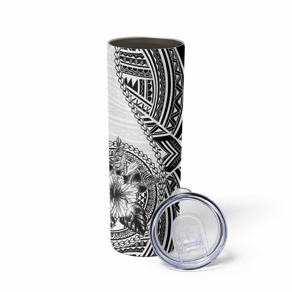 Hibiscus With White Austronesian Tattoo Pattern Skinny Tumbler LT05 - Polynesian Pride