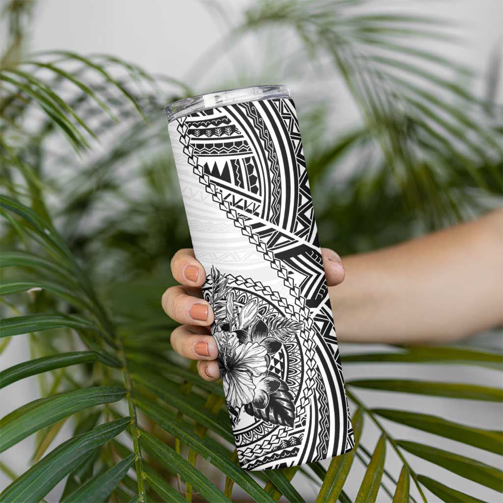 Hibiscus With White Austronesian Tattoo Pattern Skinny Tumbler LT05 - Polynesian Pride