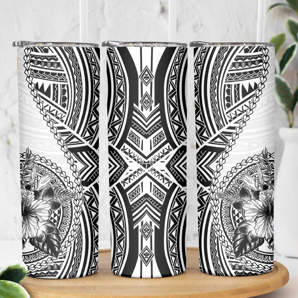 Hibiscus With White Austronesian Tattoo Pattern Skinny Tumbler LT05 - Polynesian Pride