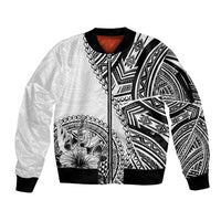 Hibiscus With White Austronesian Tattoo Pattern Sleeve Zip Bomber Jacket LT05 Unisex White - Polynesian Pride