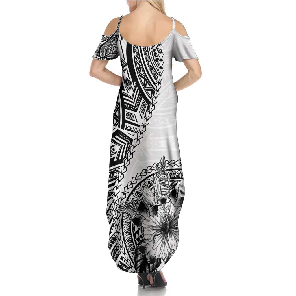 Hibiscus With White Austronesian Tattoo Pattern Summer Maxi Dress - Polynesian Pride