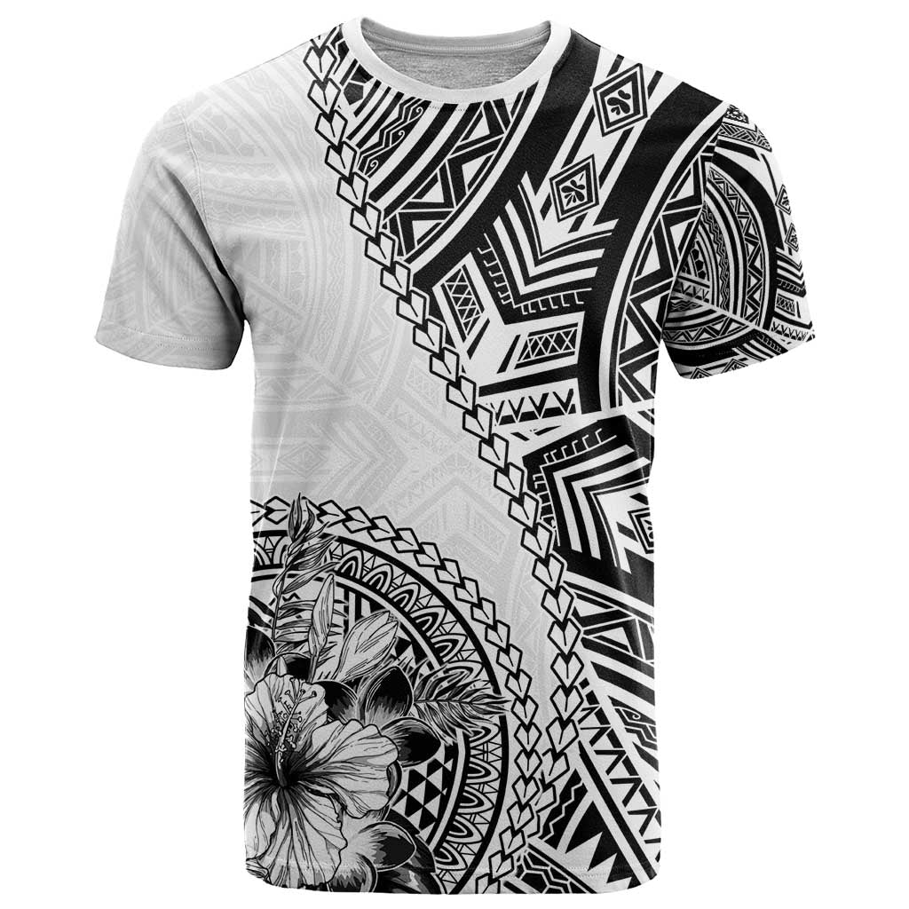 Hibiscus With White Austronesian Tattoo Pattern T Shirt LT05 White - Polynesian Pride