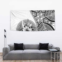 Hibiscus With White Austronesian Tattoo Pattern Tapestry - Polynesian Pride