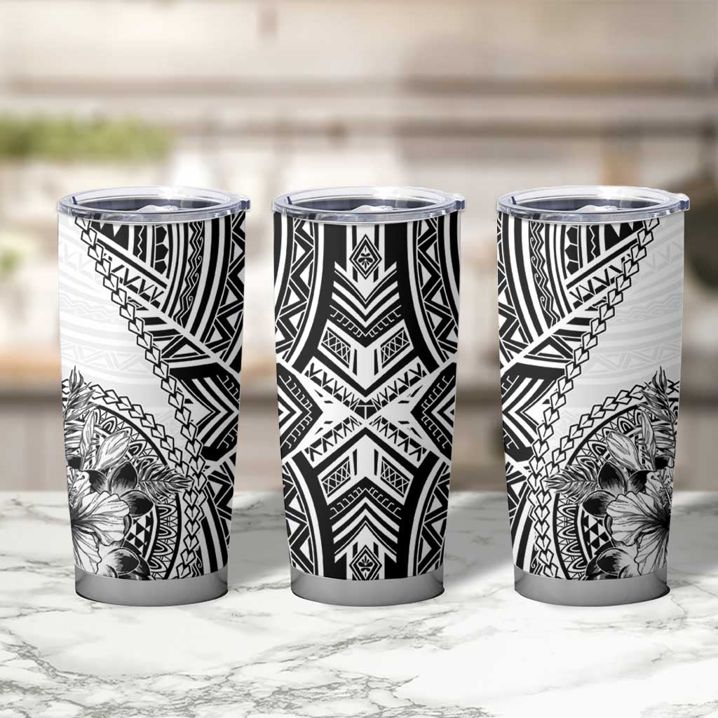 Hibiscus With White Austronesian Tattoo Pattern Tumbler Cup - Polynesian Pride