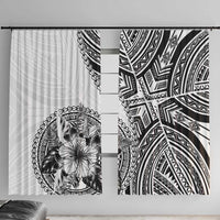Hibiscus With White Austronesian Tattoo Pattern Window Curtain LT05 With Hooks White - Polynesian Pride