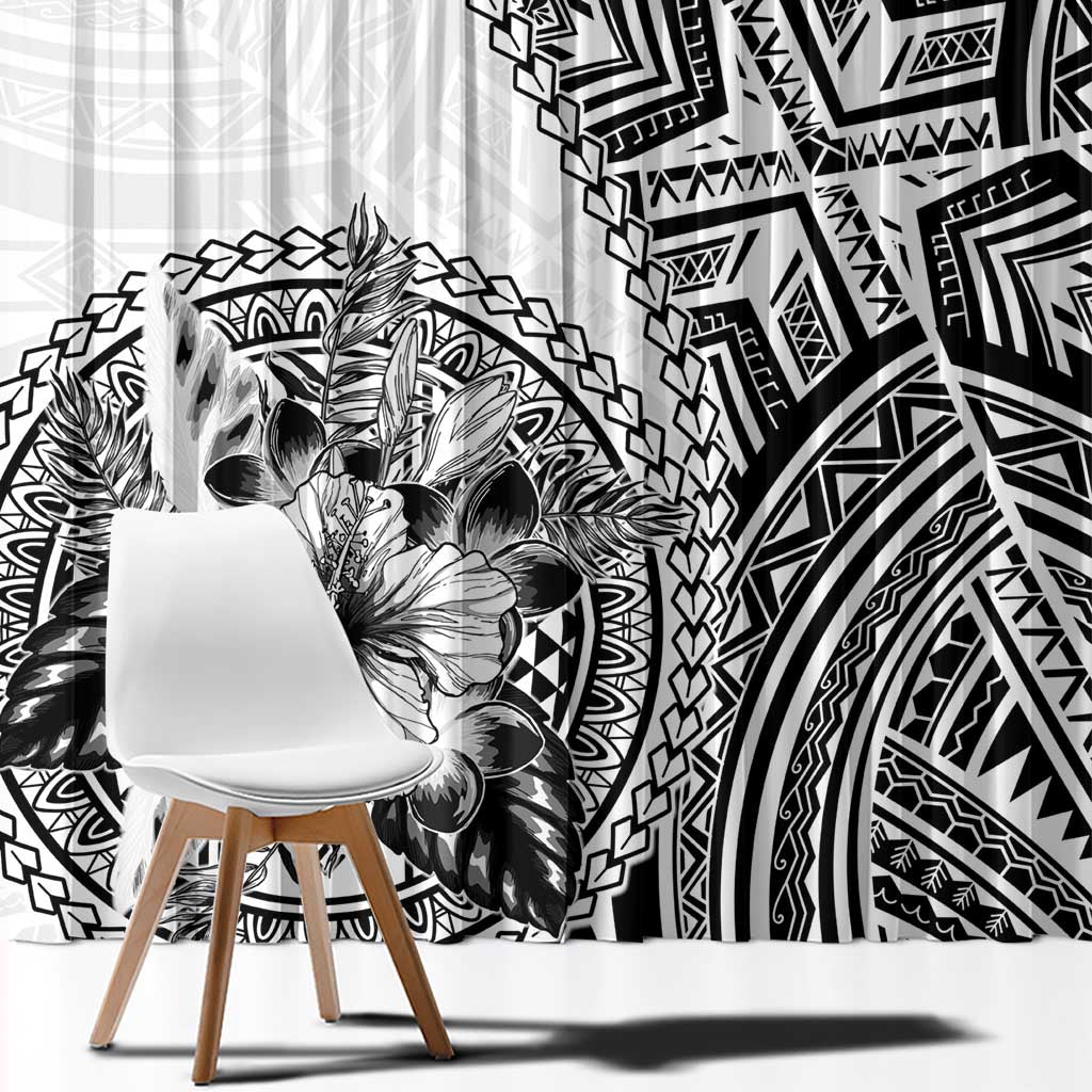 Hibiscus With White Austronesian Tattoo Pattern Window Curtain LT05 - Polynesian Pride