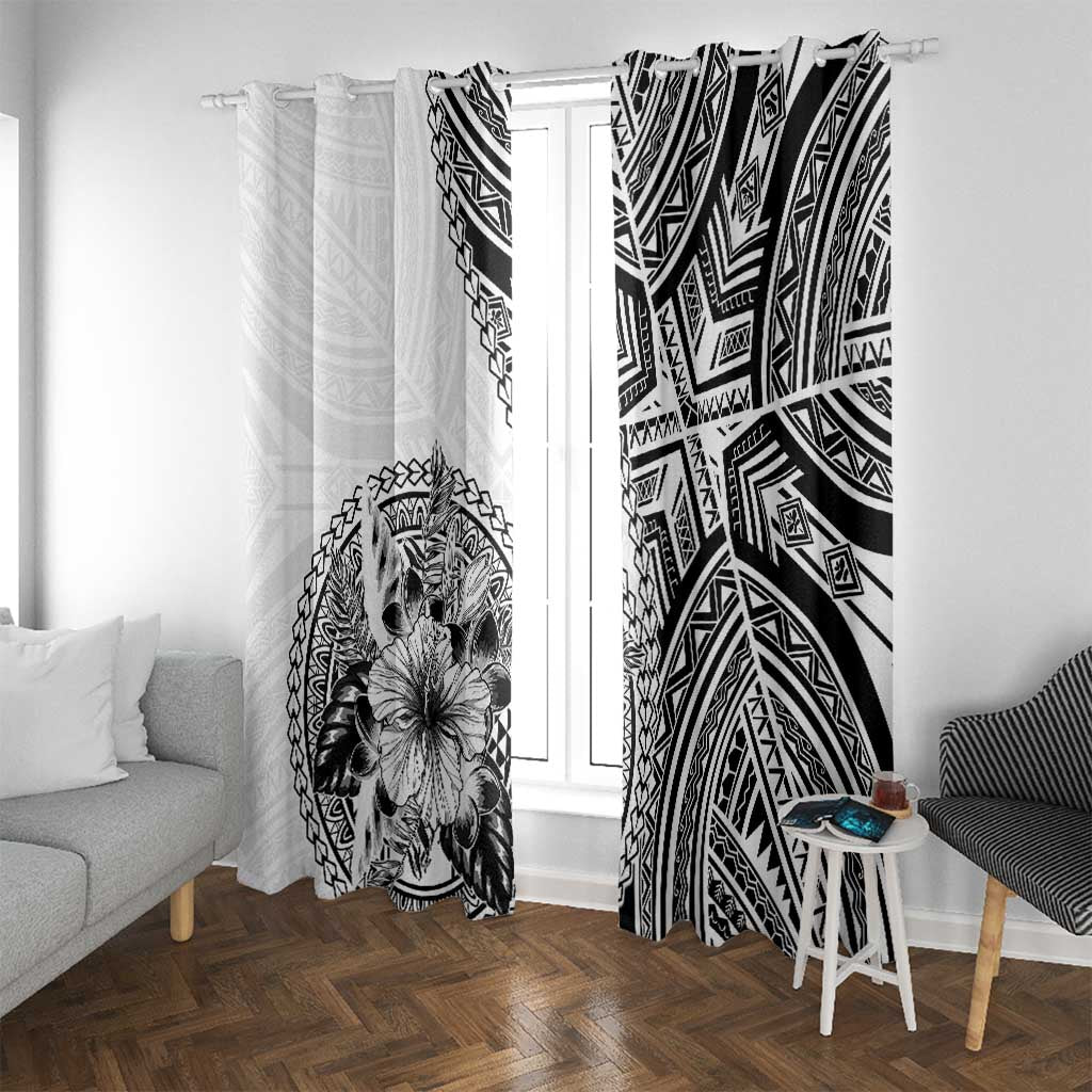 Hibiscus With White Austronesian Tattoo Pattern Window Curtain LT05 With Grommets White - Polynesian Pride