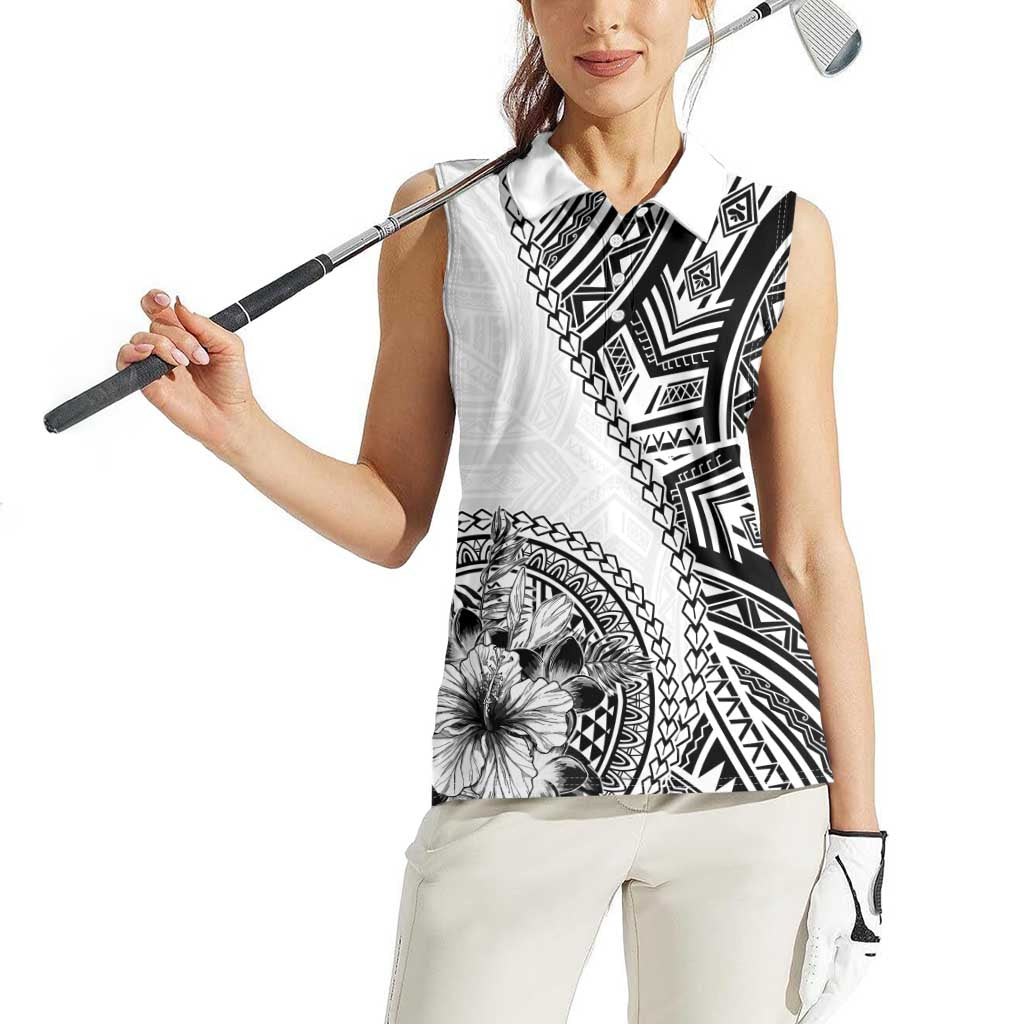 Hibiscus With White Austronesian Tattoo Pattern Women Sleeveless Polo Shirt LT05 - Polynesian Pride
