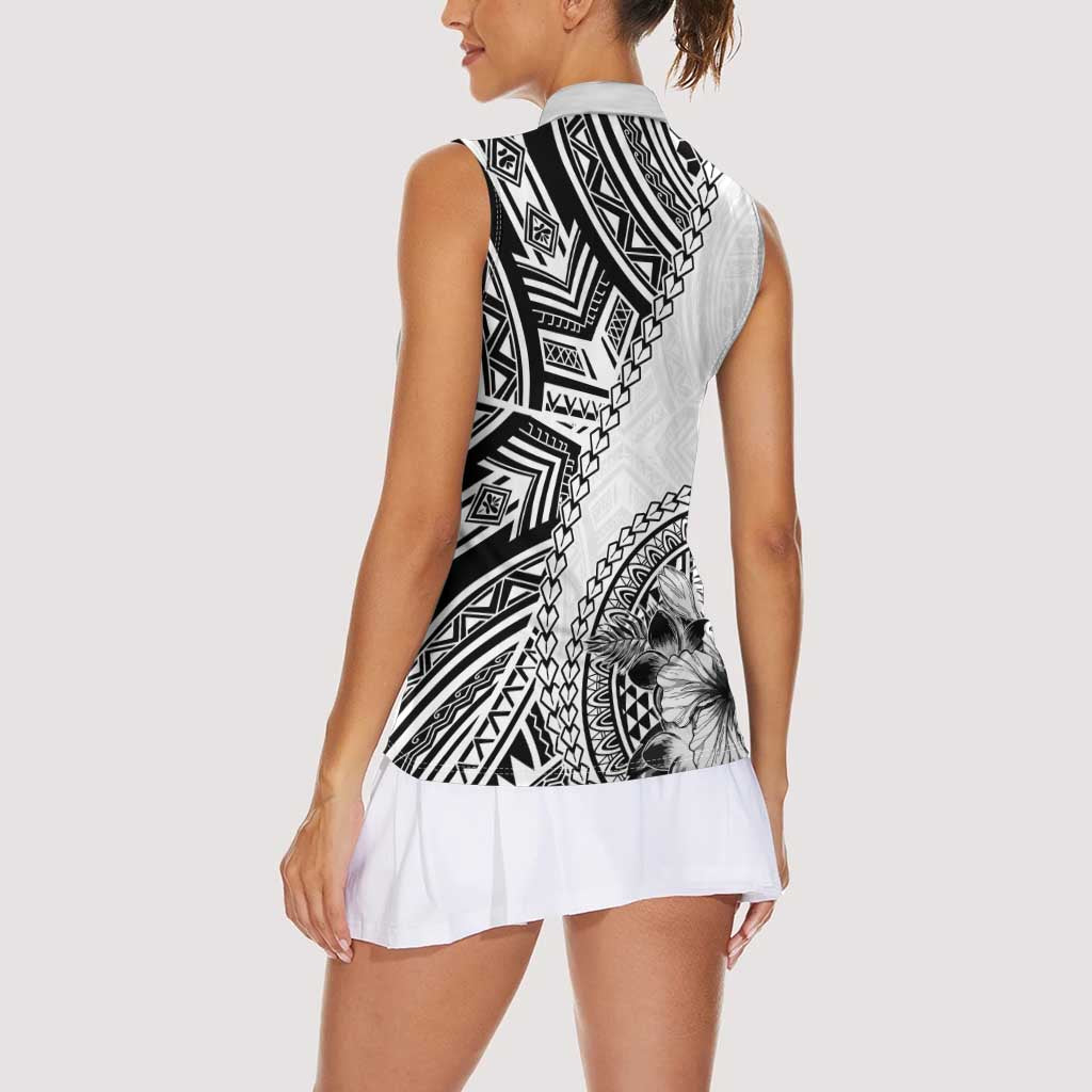 Hibiscus With White Austronesian Tattoo Pattern Women Sleeveless Polo Shirt LT05 - Polynesian Pride
