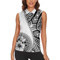 Hibiscus With White Austronesian Tattoo Pattern Women Sleeveless Polo Shirt LT05 - Polynesian Pride