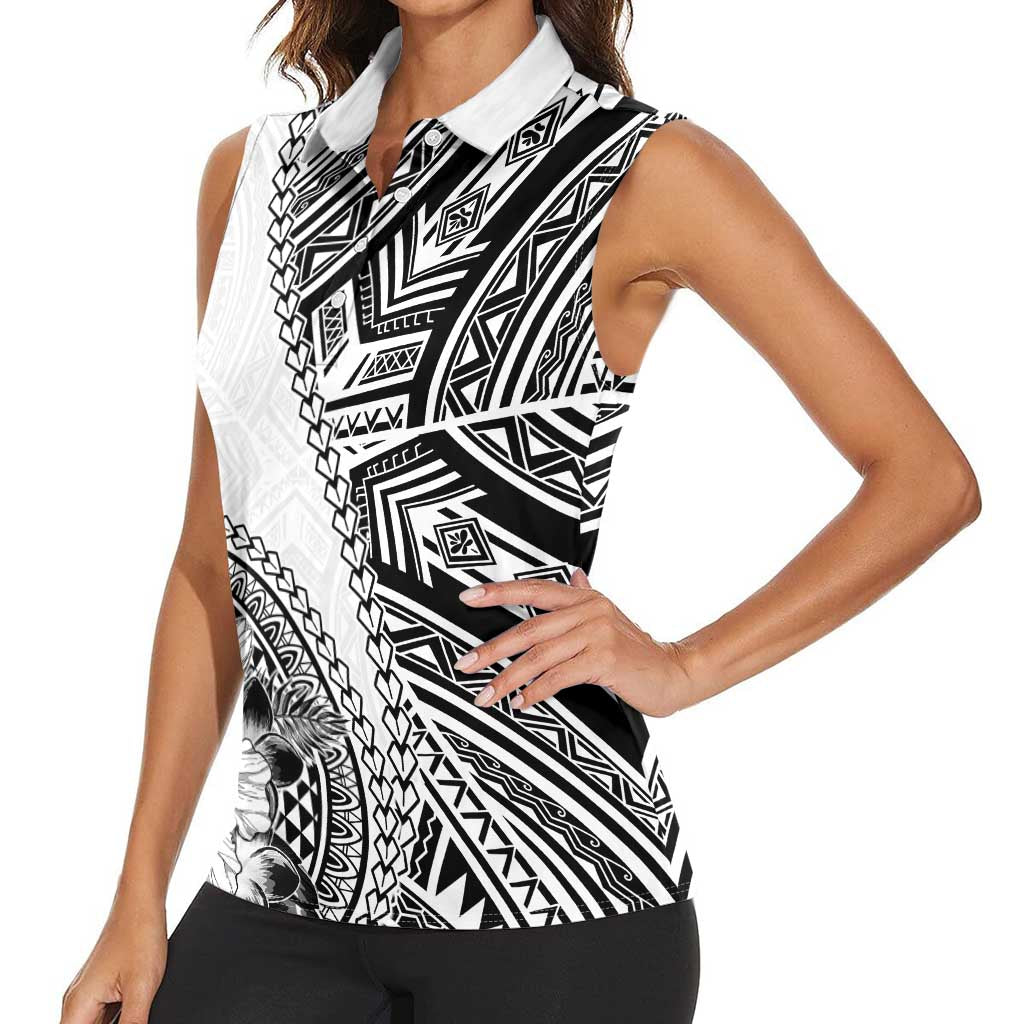Hibiscus With White Austronesian Tattoo Pattern Women Sleeveless Polo Shirt LT05 - Polynesian Pride